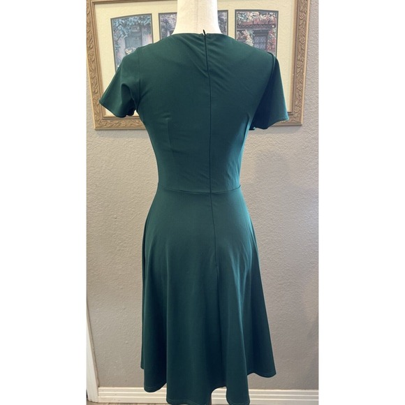 Green Swing Party Dress Keyhole Small Stretch Midi Rockabilly Repro Fit‎ Flare - Picture 3 of 3
